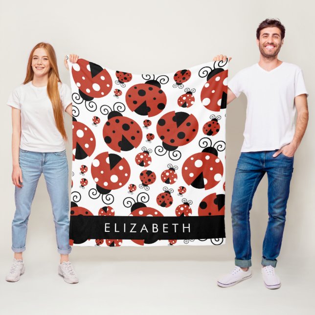 Pattern Of Ladybugs, Red Ladybugs, Your Name Fleece Blanket (In Situ)