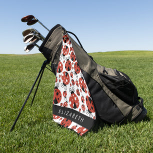 Pattern Of Ladybugs, Red Ladybugs, Your Name Golf Towel