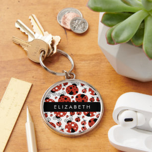 Pattern Of Ladybugs, Red Ladybugs, Your Name Key Ring