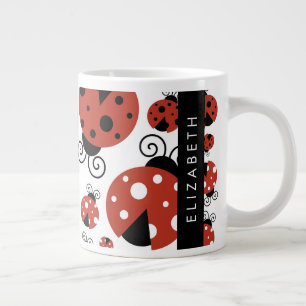 Pattern Of Ladybugs, Red Ladybugs, Your Name Large Coffee Mug