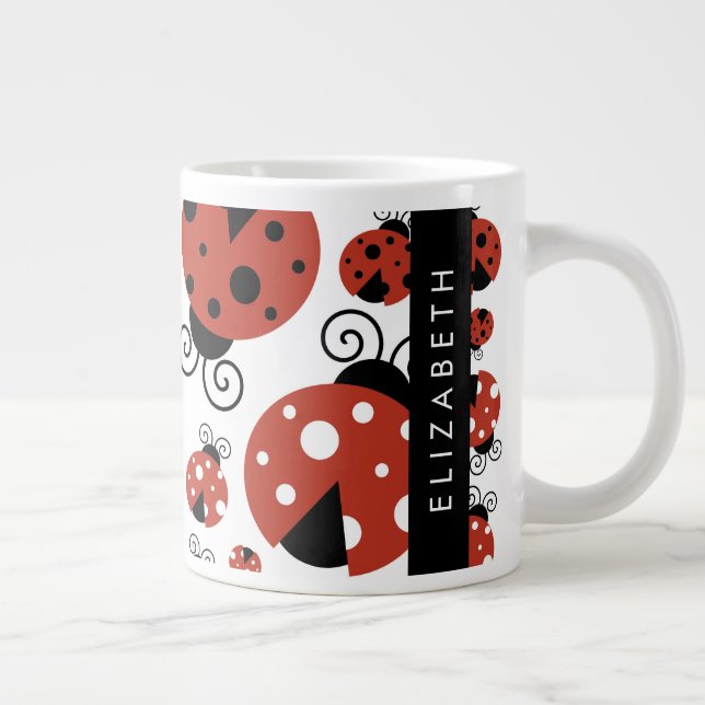 Pattern Of Ladybugs, Red Ladybugs, Your Name Large Coffee Mug (Right)