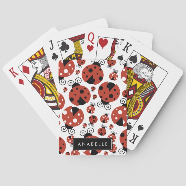 Pattern Of Ladybugs, Red Ladybugs, Your Name Playing Cards (Back)