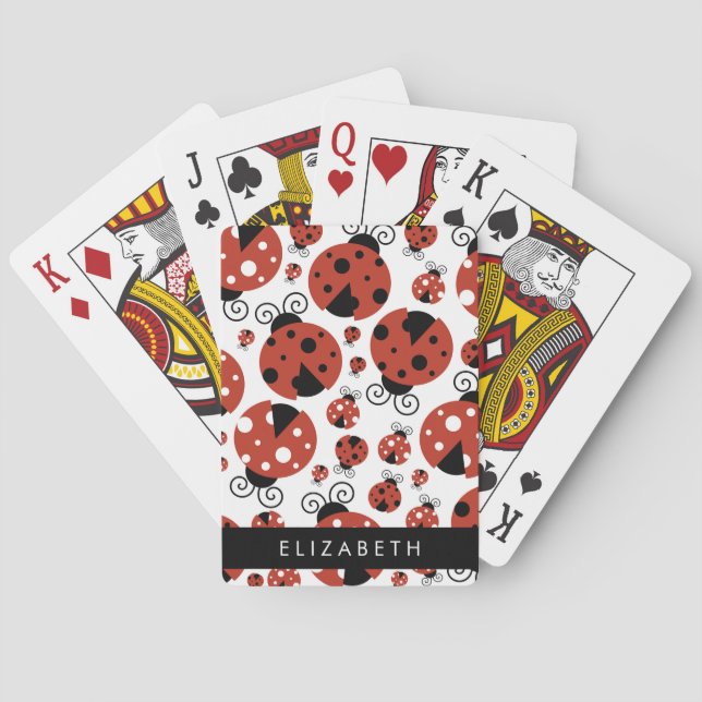 Pattern Of Ladybugs, Red Ladybugs, Your Name Playing Cards (Back)