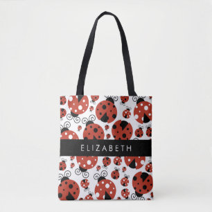 Pattern Of Ladybugs, Red Ladybugs, Your Name Tote Bag
