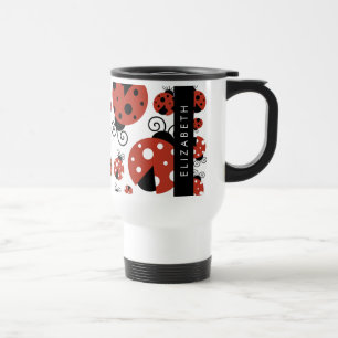 Pattern Of Ladybugs, Red Ladybugs, Your Name Travel Mug