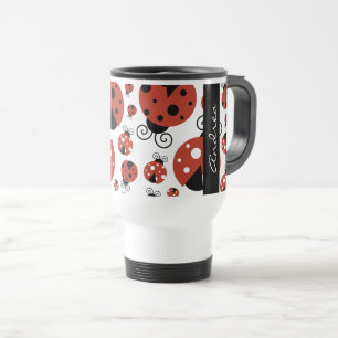 Pattern Of Ladybugs, Red Ladybugs, Your Name Travel Mug