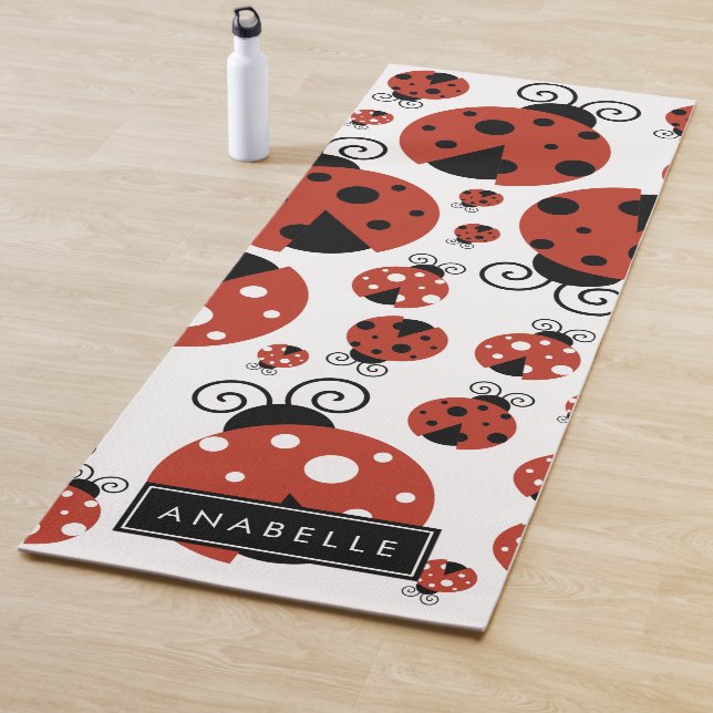 Pattern Of Ladybugs, Red Ladybugs, Your Name Yoga Mat (In Situ)