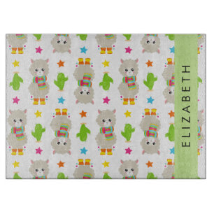 Pattern Of Llamas, Alpacas, Cactus, Your Name Cutting Board