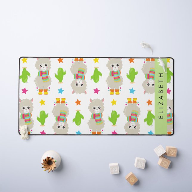 Pattern Of Llamas, Alpacas, Cactus, Your Name Desk Mat (Kids Table)