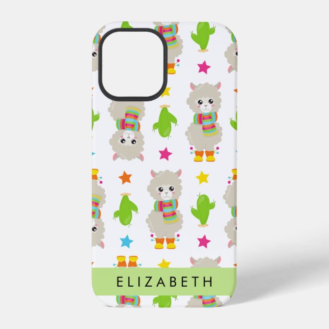 Pattern Of Llamas, Alpacas, Cactus, Your Name iPhone Case (Back)