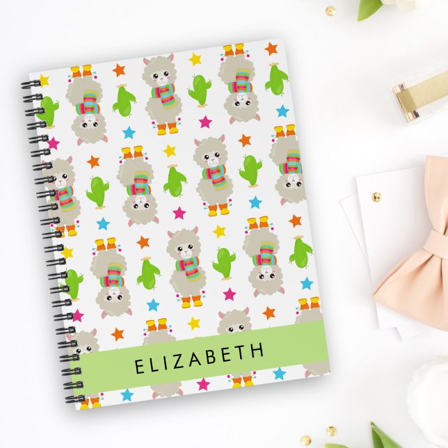 Pattern Of Llamas, Alpacas, Cactus, Your Name Notebook (Creator Uploaded)