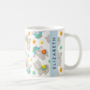 Pattern Of Llamas, Alpacas, Flowers, Your Name Coffee Mug