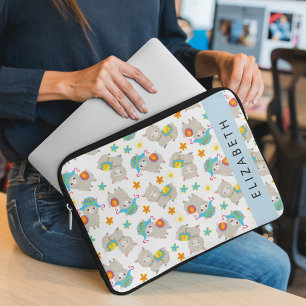 Pattern Of Llamas, Alpacas, Flowers, Your Name Laptop Sleeve