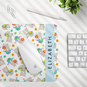 Pattern Of Llamas, Alpacas, Flowers, Your Name Mouse Mat