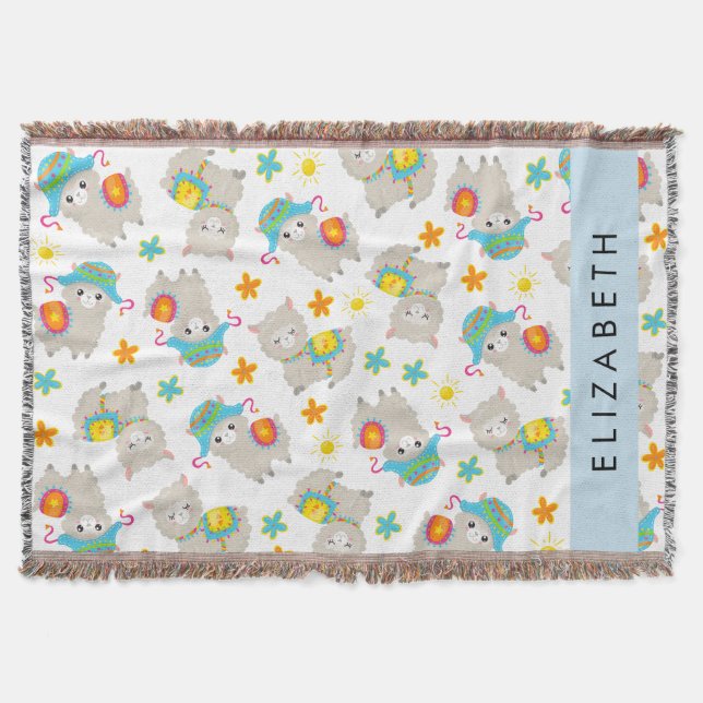 Pattern Of Llamas, Alpacas, Flowers, Your Name Throw Blanket (Front)