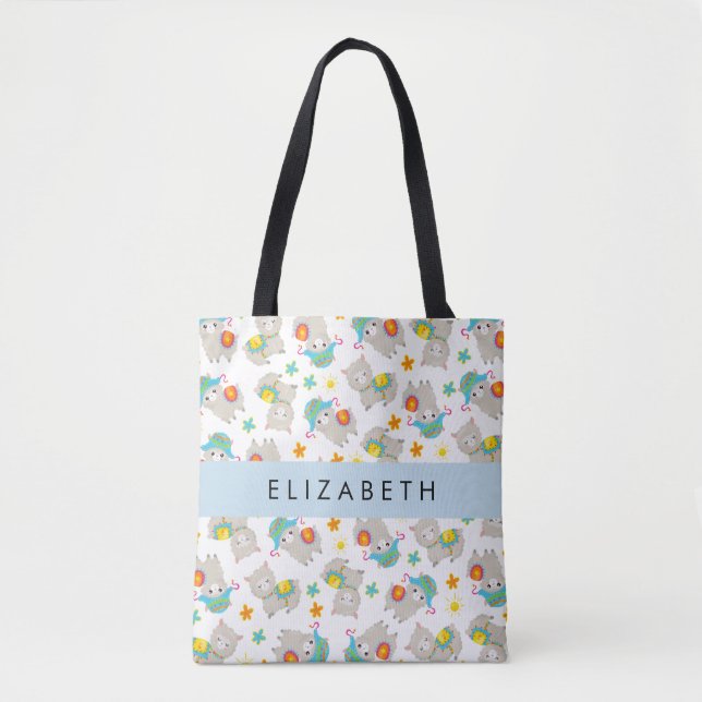 Pattern Of Llamas, Alpacas, Flowers, Your Name Tote Bag (Front)