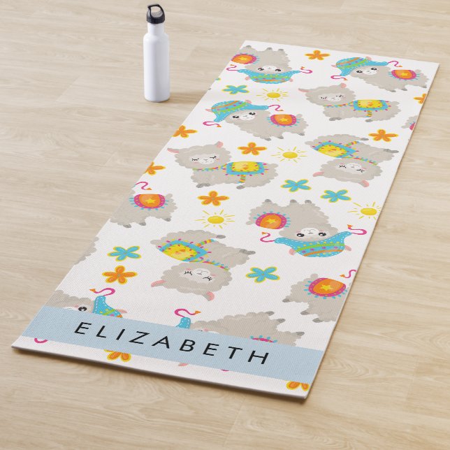 Pattern Of Llamas, Alpacas, Flowers, Your Name Yoga Mat (In Situ)