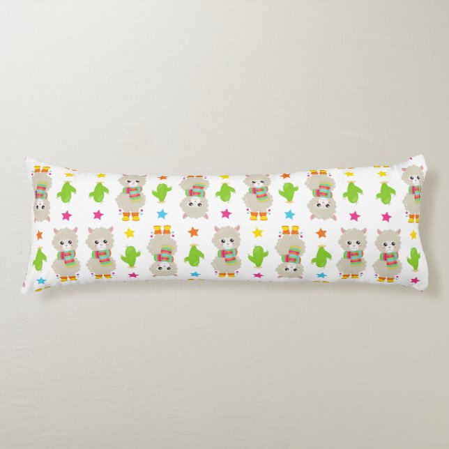 Pattern Of Llamas, Cute Llamas, Alpacas, Cactus Body Cushion (Front)