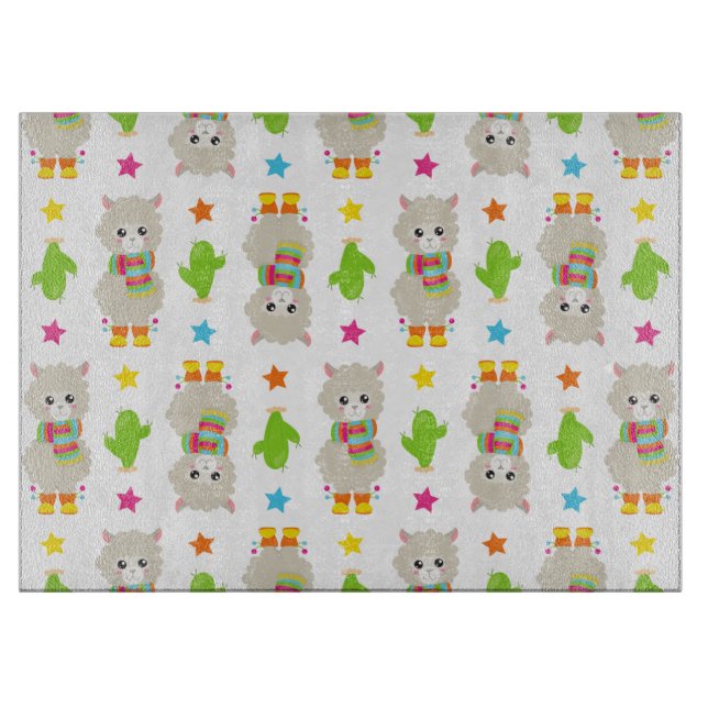 Pattern Of Llamas, Cute Llamas, Alpacas, Cactus Cutting Board (Front)