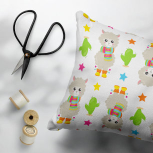 Pattern Of Llamas, Cute Llamas, Alpacas, Cactus Decorative Cushion