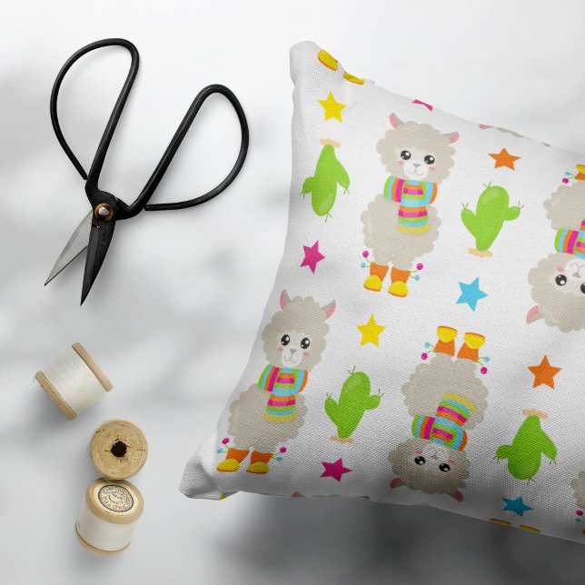 Pattern Of Llamas, Cute Llamas, Alpacas, Cactus Decorative Cushion (Creator Uploaded)