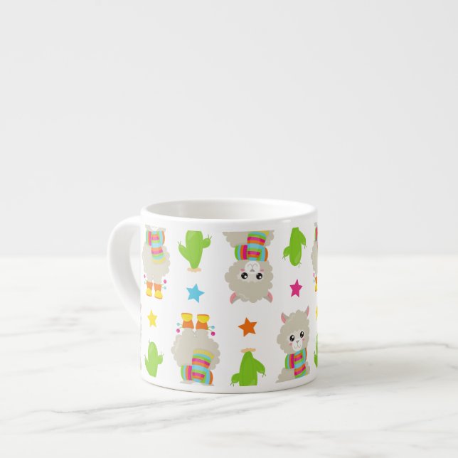 Pattern Of Llamas, Cute Llamas, Alpacas, Cactus Espresso Cup (Front Left)