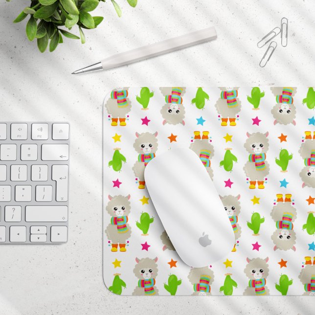 Pattern Of Llamas, Cute Llamas, Alpacas, Cactus Mouse Mat (Creator Uploaded)