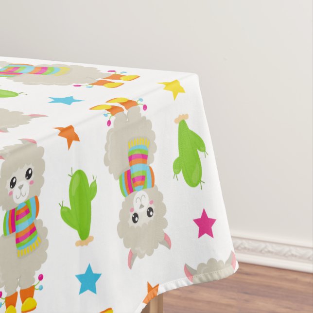 Pattern Of Llamas, Cute Llamas, Alpacas, Cactus Tablecloth (In Situ)