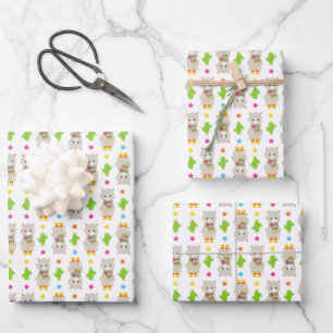 Pattern Of Llamas, Cute Llamas, Alpacas, Cactus Wrapping Paper Sheet