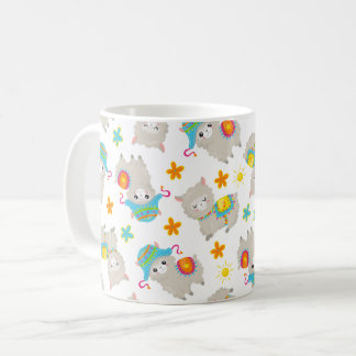 Pattern Of Llamas, Cute Llamas, Alpacas, Flowers Coffee Mug