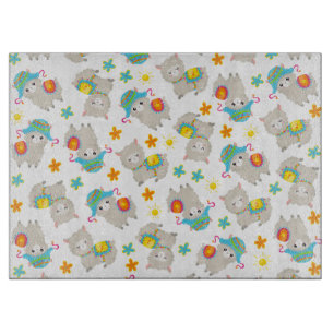Pattern Of Llamas, Cute Llamas, Alpacas, Flowers Cutting Board