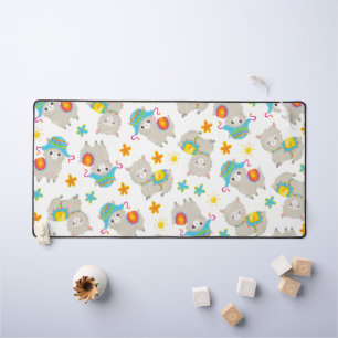 Pattern Of Llamas, Cute Llamas, Alpacas, Flowers Desk Mat