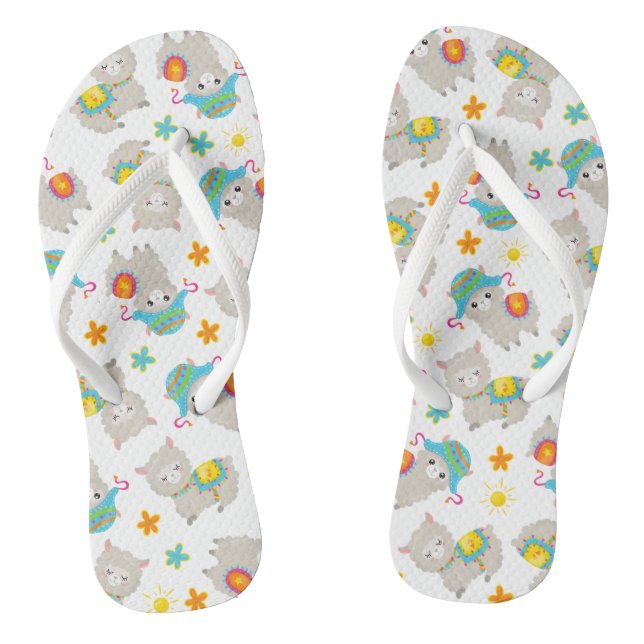 Pattern Of Llamas, Cute Llamas, Alpacas, Flowers Flip Flops (Footbed)