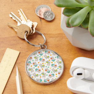 Pattern Of Llamas, Cute Llamas, Alpacas, Flowers Key Ring