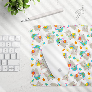 Pattern Of Llamas, Cute Llamas, Alpacas, Flowers Mouse Mat