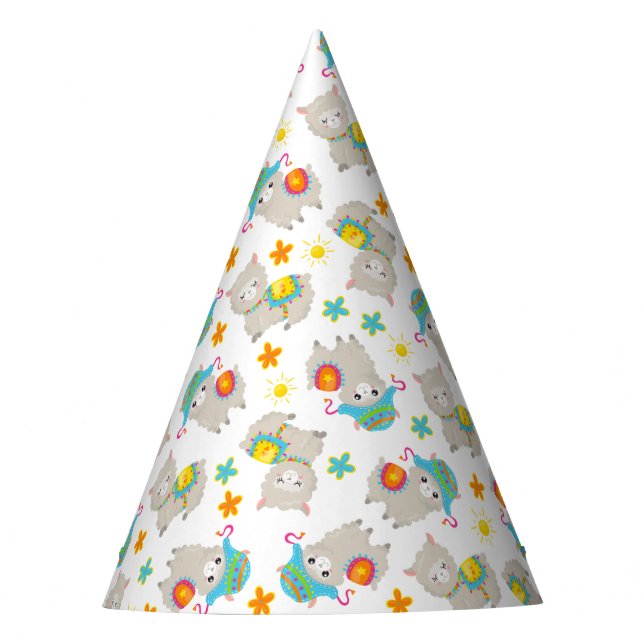 Pattern Of Llamas, Cute Llamas, Alpacas, Flowers Party Hat (Front)