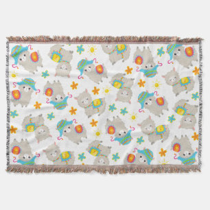Pattern Of Llamas, Cute Llamas, Alpacas, Flowers Throw Blanket