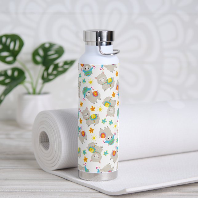 Pattern Of Llamas, Cute Llamas, Alpacas, Flowers Water Bottle (Yoga)