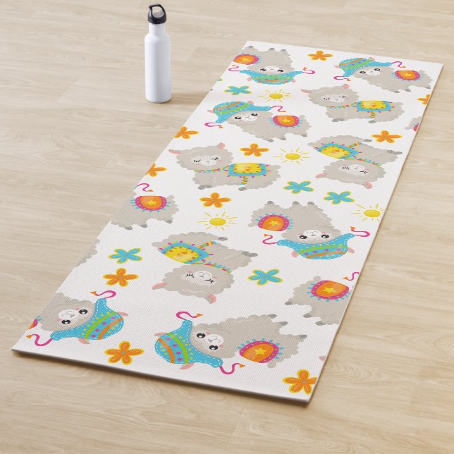 Pattern Of Llamas, Cute Llamas, Alpacas, Flowers Yoga Mat (In Situ)