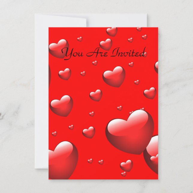 Pattern of many Floating Hearts. Invitation (Front)