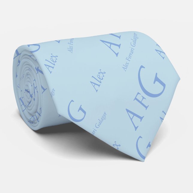 Pattern of Names, Light-Blue Monogrammed Tie (Rolled)