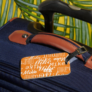 Pattern of Names on Orange Luggage Tag