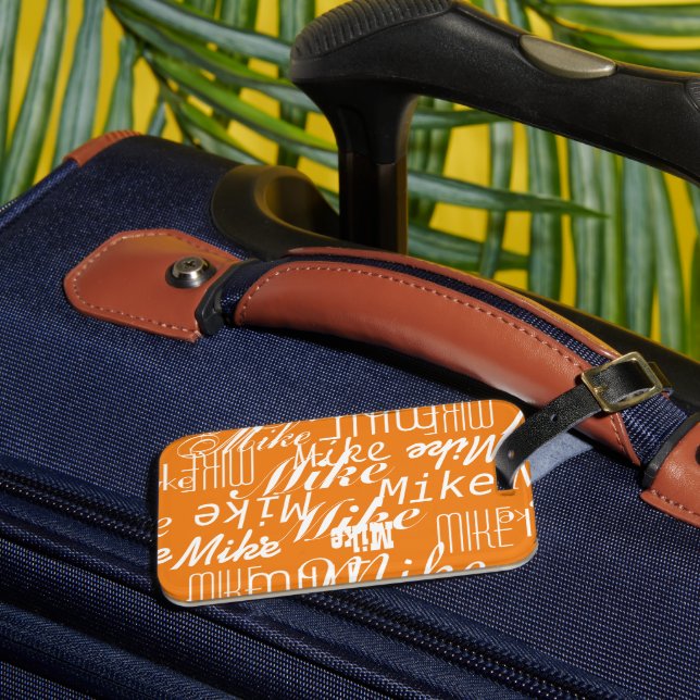 Pattern of Names on Orange Luggage Tag (Front Insitu 3)