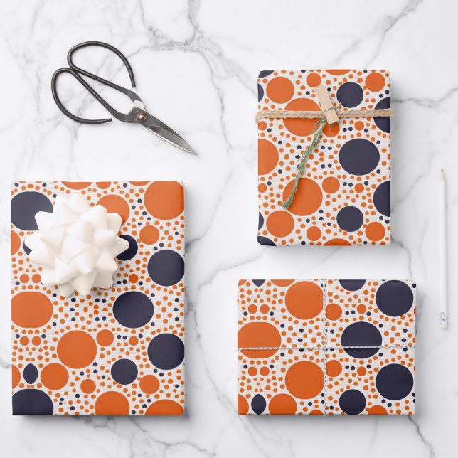 Pattern of orange and blue circles wrapping paper sheet (Front)