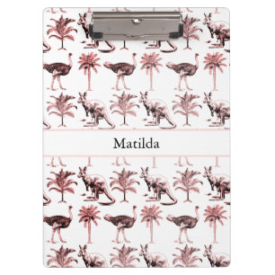 Pattern of ostriches and kangaroos and palm trees clipboard