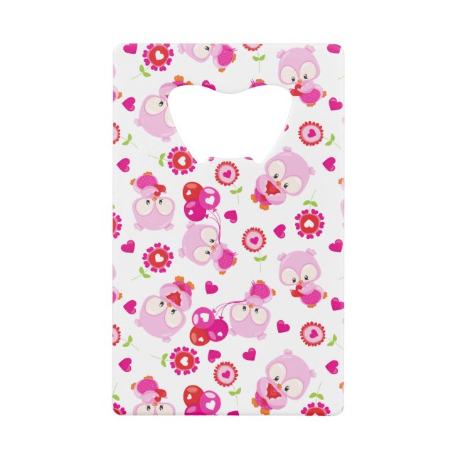 Pattern Of Owls, Cute Owls, Pink Owls, Hearts (Front)