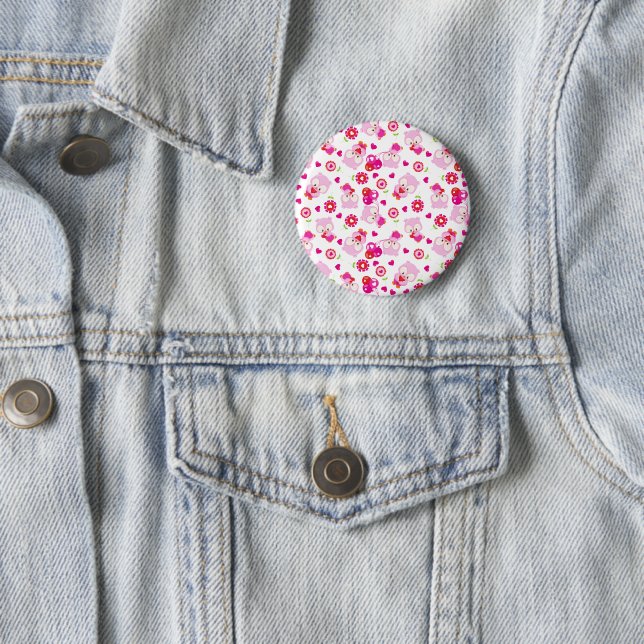 Pattern Of Owls, Cute Owls, Pink Owls, Hearts 6 Cm Round Badge (In Situ)
