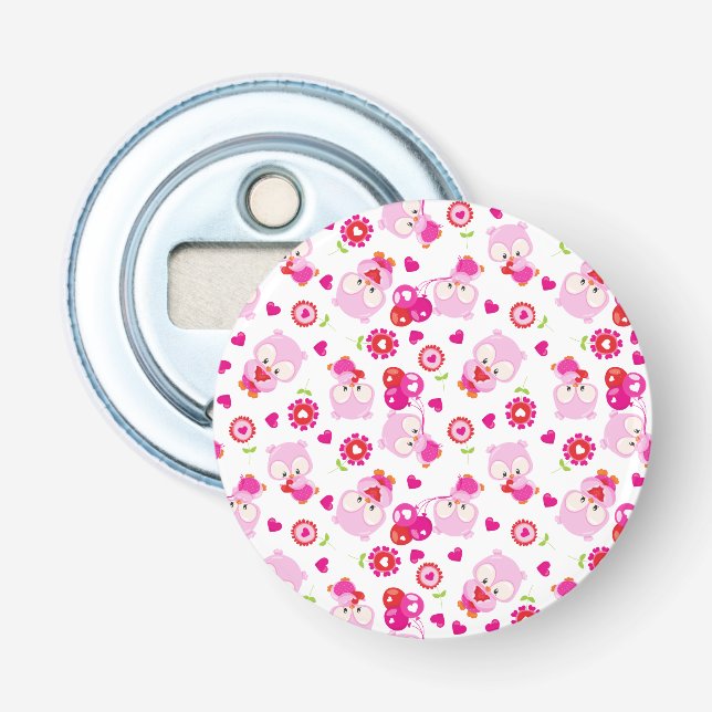 Pattern Of Owls, Cute Owls, Pink Owls, Hearts Bottle Opener (Front)