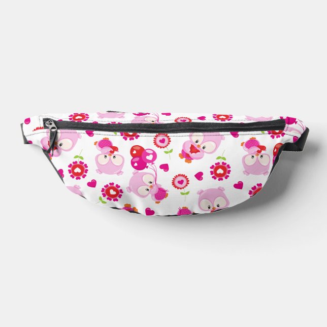 Pattern Of Owls, Cute Owls, Pink Owls, Hearts Bum Bags (Lay Down)