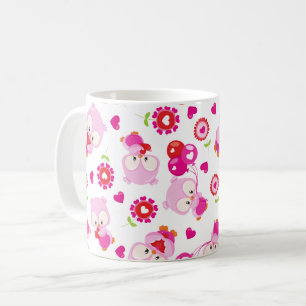 Pattern Of Owls, Cute Owls, Pink Owls, Hearts Coffee Mug